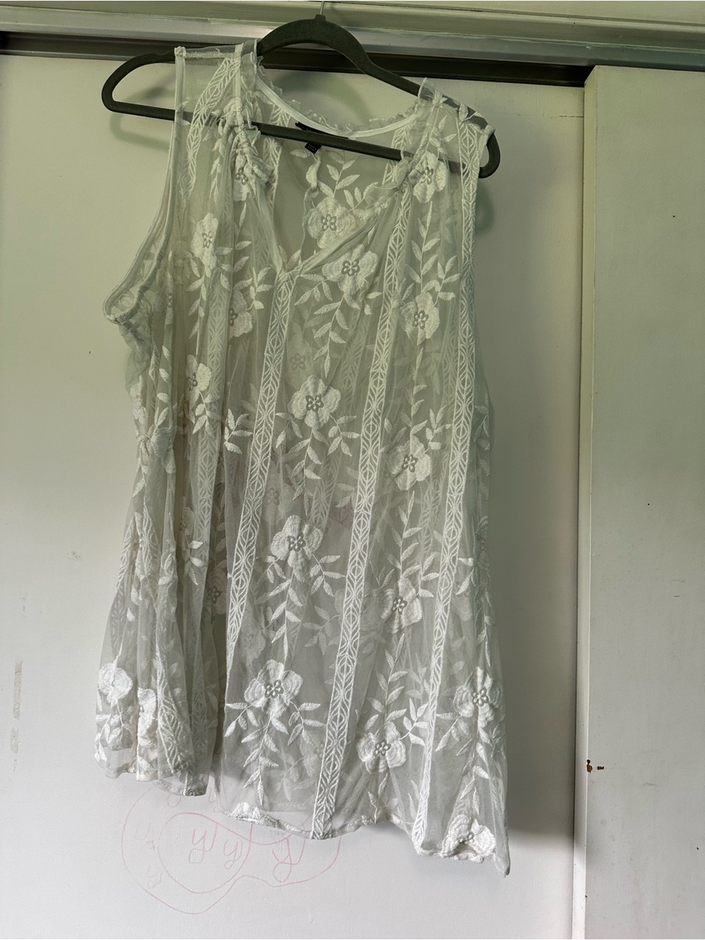 Lane Bryant White Floral Embroidered Sheer Blouse